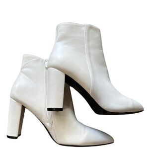 Dream Pairs White Chunky Heel Ankle Booties Pointed Toes Black Bottoms